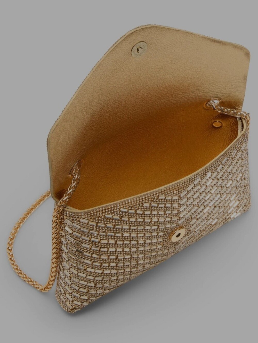 Aldo Gold Crystal Chevron Evening Clutch with Chain - Picture 3 of 6